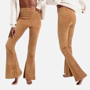 Aerie Groove-On Brown/Gold Ribbed Velour Flare Pull On Pants S EUC